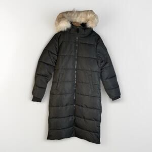 Noize Womens M NWT Black Winter Puffer Long Parka Faux Fur Hood Vegan Coat